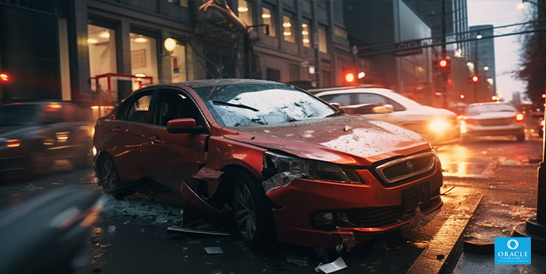 A car accident caused by a driver running a red light