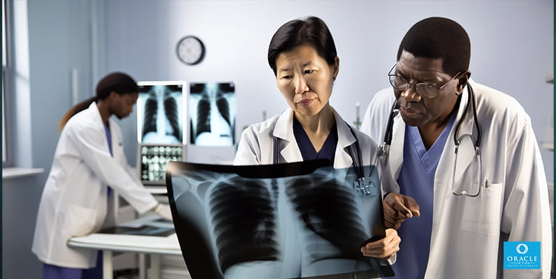 Medical expert examining X-ray images