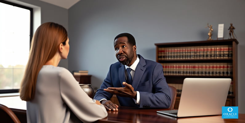 Injury claim lawyer providing legal advice to a client