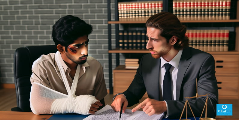 Illustration of a person filing a personal injury claim with the assistance of a lawyer