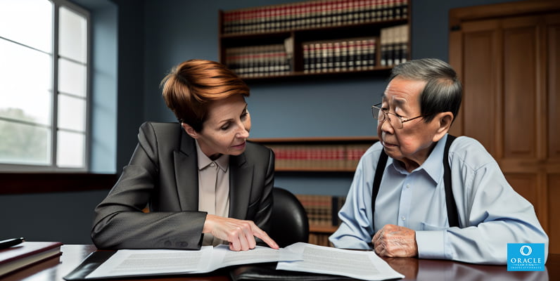 Elder abuse lawyer providing consultation to a senior person