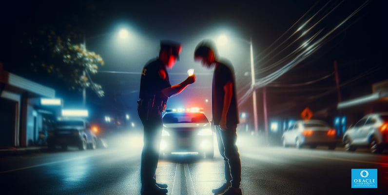 Blurry image of a person being given a sobriety test