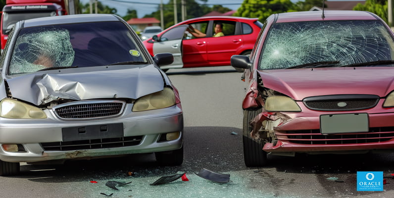 Damaged vehicles after a car accident