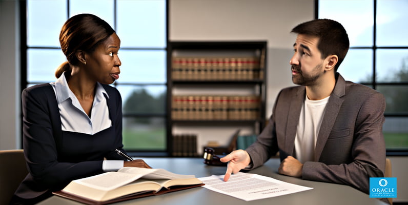 Lawyer and client discussing a case