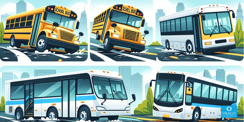 Ilustración de varios tipos de accidentes de autobús.