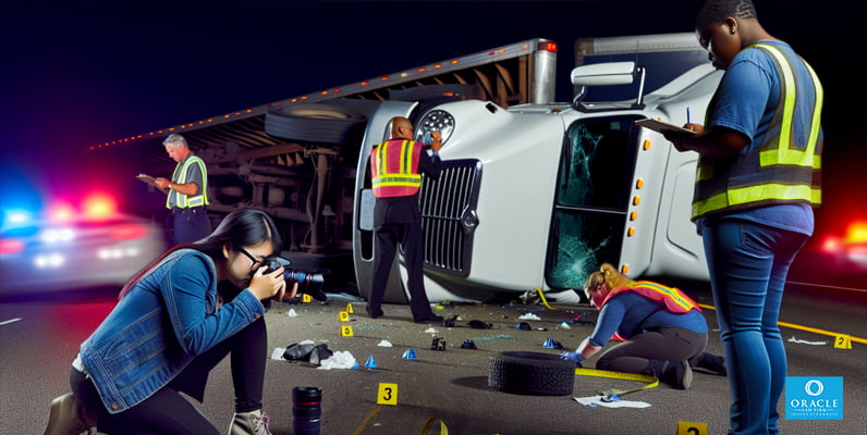 Recopilación de pruebas en la escena de un accidente de camión