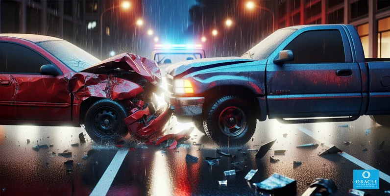 Illustration of two vehicles involved in a rear end collision