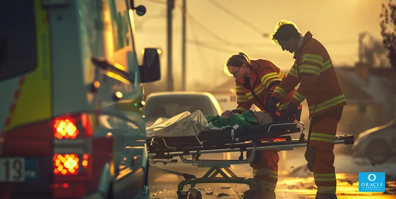 A photograph depicting a person receiving immediate medical attention after a car accident.
