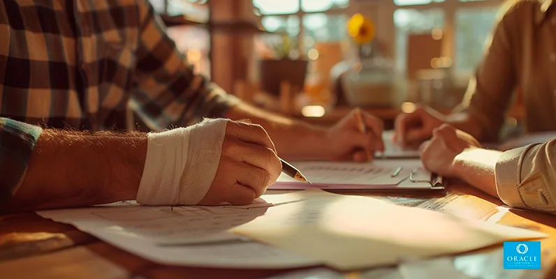 Worker signing a settlement