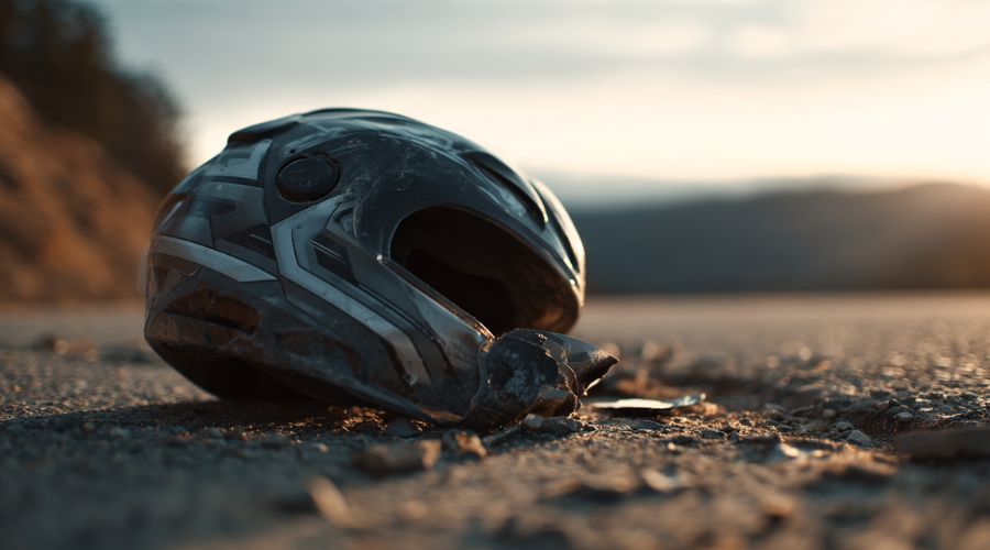 Motorcycle Accidents in Southern California: Legal Rights Explained 3 motorcycle helmet broken in the floor wide scenic view,