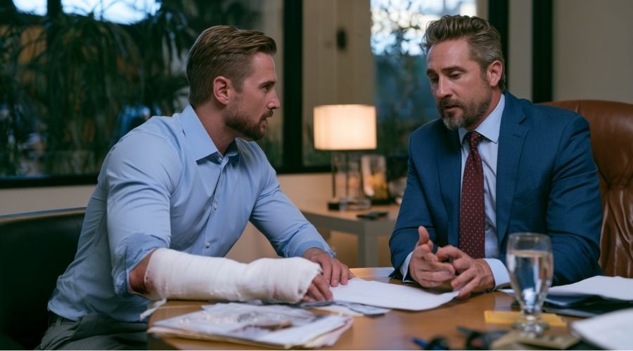 Slip and Fall vs. Premises Liability: What Is the Difference? 3 Photorealistic personal injury attorney reviewing surveillance footage, maintenance records, incident reports, and photographs related to a premises liability accident, modern California law office, realistic legal investigation, cinematic lighting, 8k