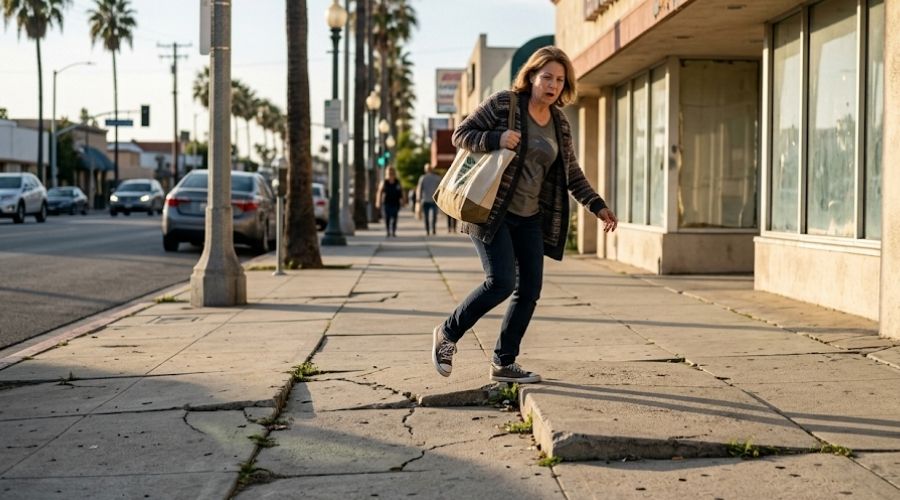 Slip and Fall vs. Premises Liability: What Is the Difference? 2 Photorealistic grocery store slip and fall caused by an unmarked wet floor, injured customer on the ground while employees respond, realistic retail environment, documentary photography, highly detailed, 8k