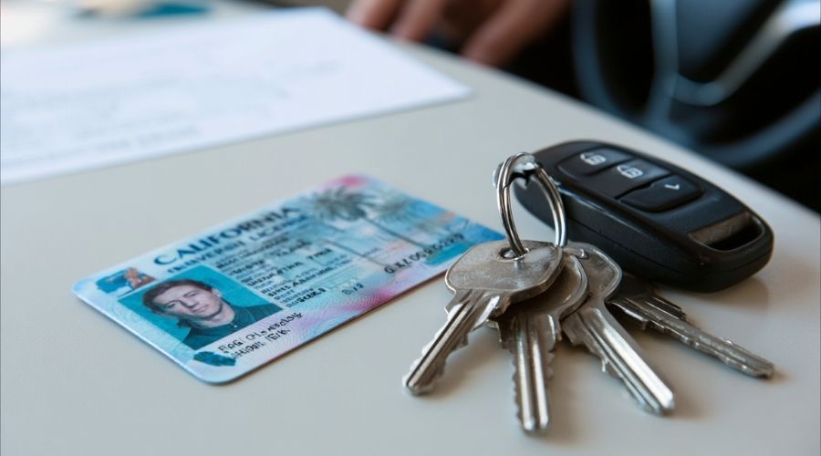 What Happens if You Are Caught Driving Without a License in California? 1 A close-up of a California driver's license on a table next
to a set of car keys — representing the license requirement
concept. Clean, neutral background.