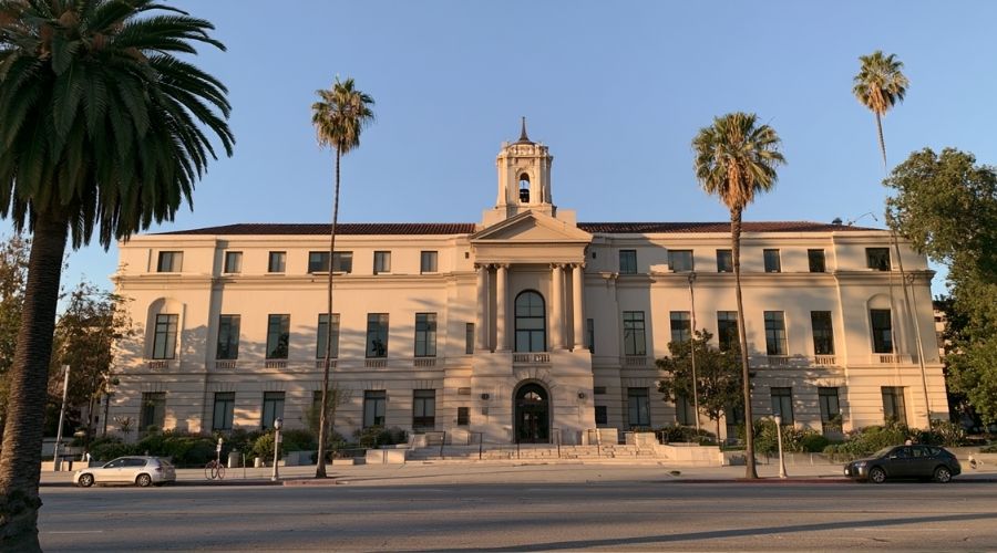 Pasadena Car Accident Attorney: Navigating a Claim in LA County 1 A wide exterior shot of the Pasadena Courthouse building
at 300 East Walnut Street, daylight, clear sky, palm trees
visible in the foreground. Clean, formal, institutional
tone. No faces. Represents the LA County Superior Court
Northeast District as the filing venue for Pasadena claims.