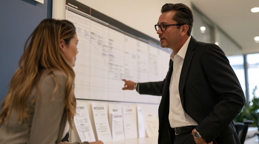 Attorney and client reviewing the timeline and stages of a California personal injury case.