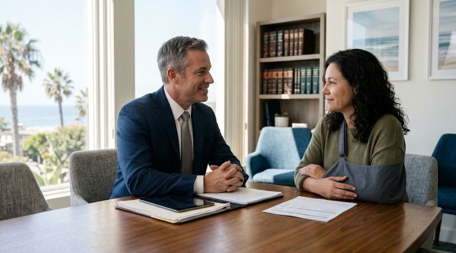 California personal injury attorney consulting with an injured client
