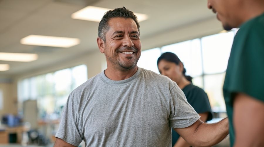 Workplace Injury Lawyer in Santa Ana: Getting the Care You Need 3 Injured workplace worker participating in physical therapy at a Southern California rehabilitation clinic.