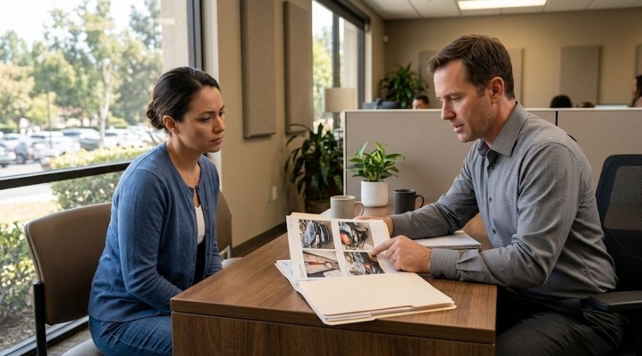 What Counts as Negligence in a California Personal Injury Case? 2 Insurance adjuster reviews an accident claim with an injured California driver.