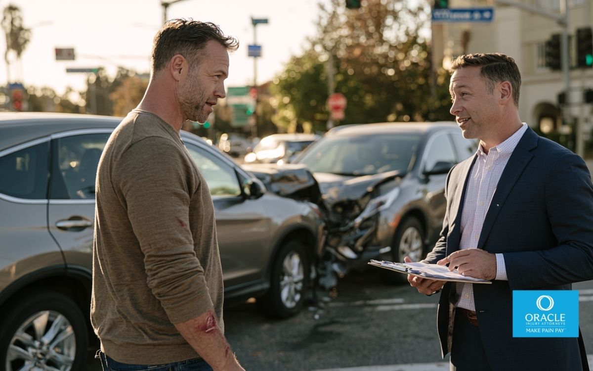 California car accident victim discussing a claim with a personal injury attorney