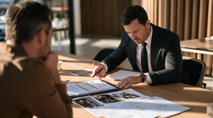 Personal injury attorney explaining next steps to a car accident client