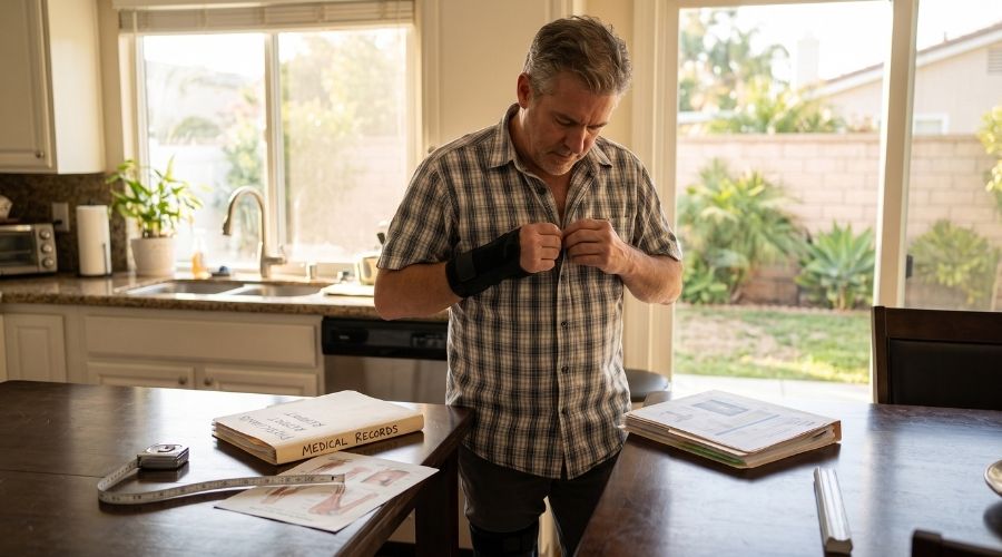 Worker living independently while managing a lasting physical impairment after workplace injury.