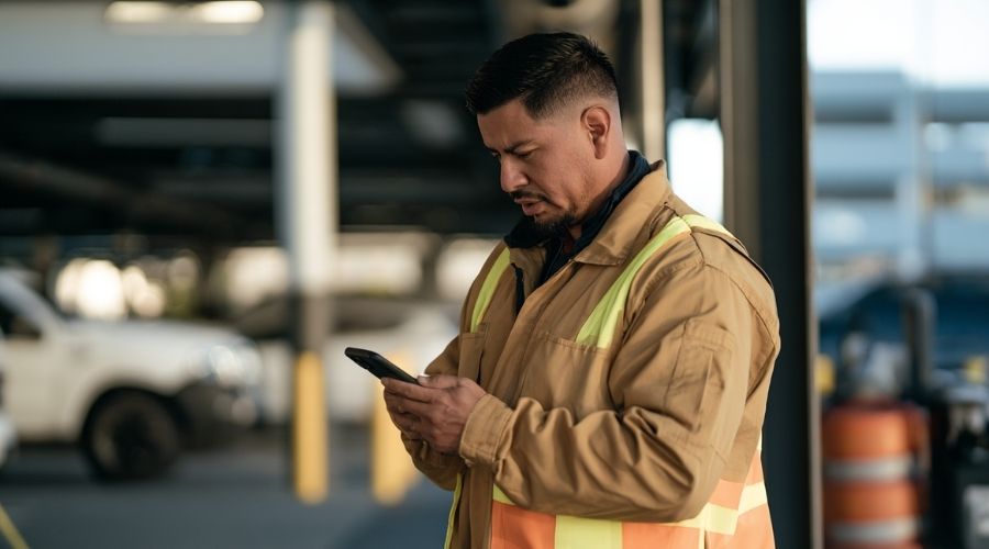 Undocumented Workers Workers Comp California: Workplace Injury Rights 3 A person in work clothes looking at their phone in
a break room or parking lot, seen from behind with
no face visible, concerned posture, soft indoor or
daylight lighting. Represents the moment an injured
undocumented worker considers whether to report —
and the legal protections that make it safe to do so.