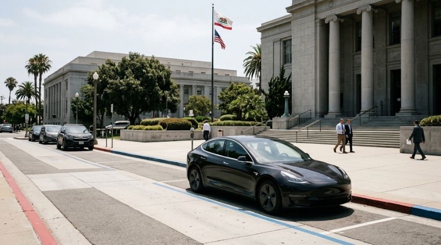 Tesla outside a California government building