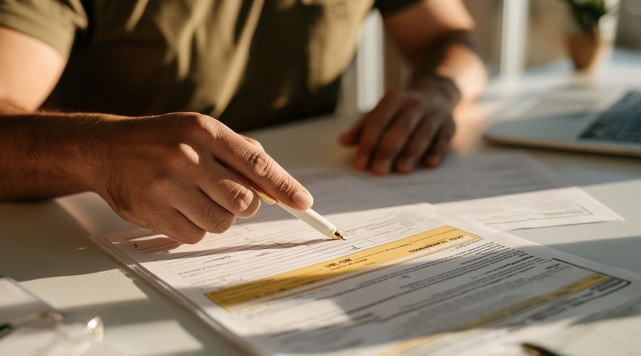 Cobertura para conductores sin seguro en California: página de declaraciones de seguro de auto con el límite de cobertura para conductores sin seguro resaltado en un escritorio. Un conductor sin seguro me chocó en Inland Empire: ¿Y ahora qué?