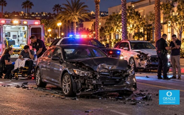 Damaged vehicles at an Orange County intersection after a suspected drunk driving accident