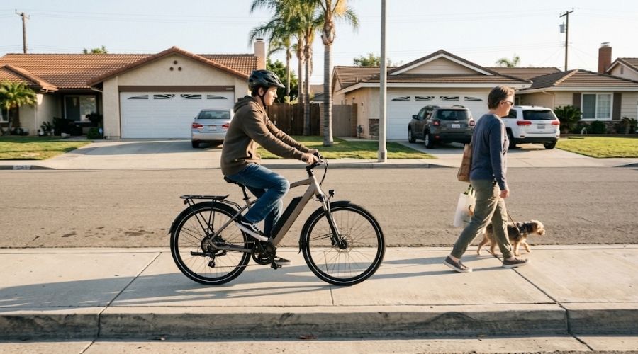 Atropellado por un adolescente en bicicleta eléctrica en el condado de Orange: ¿Quién es el responsable? 1 Un adolescente en bicicleta eléctrica circulaba cerca de un peatón en una acera del condado de Orange.